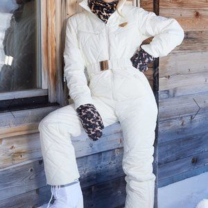 NWT PRETTYLITTLETHING SKI CREAM DIAMOND QUILTED BELTED SNOWSUIT